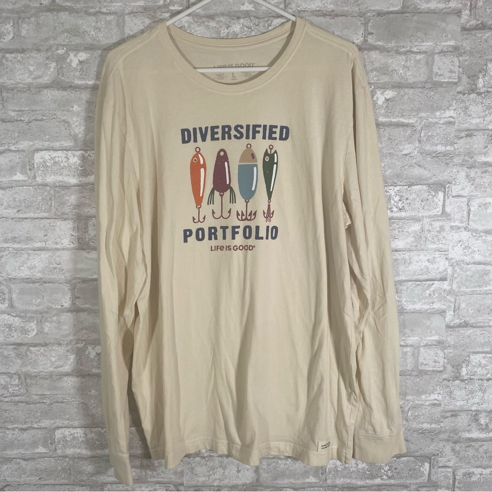 Life is Good Cream  fishing Long Sleeve Shirt men’s size large
